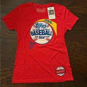 Mitchell & Ness Women’s Topps Wrapper ‘88 Collab Red Heather Shirt Size L, NWT